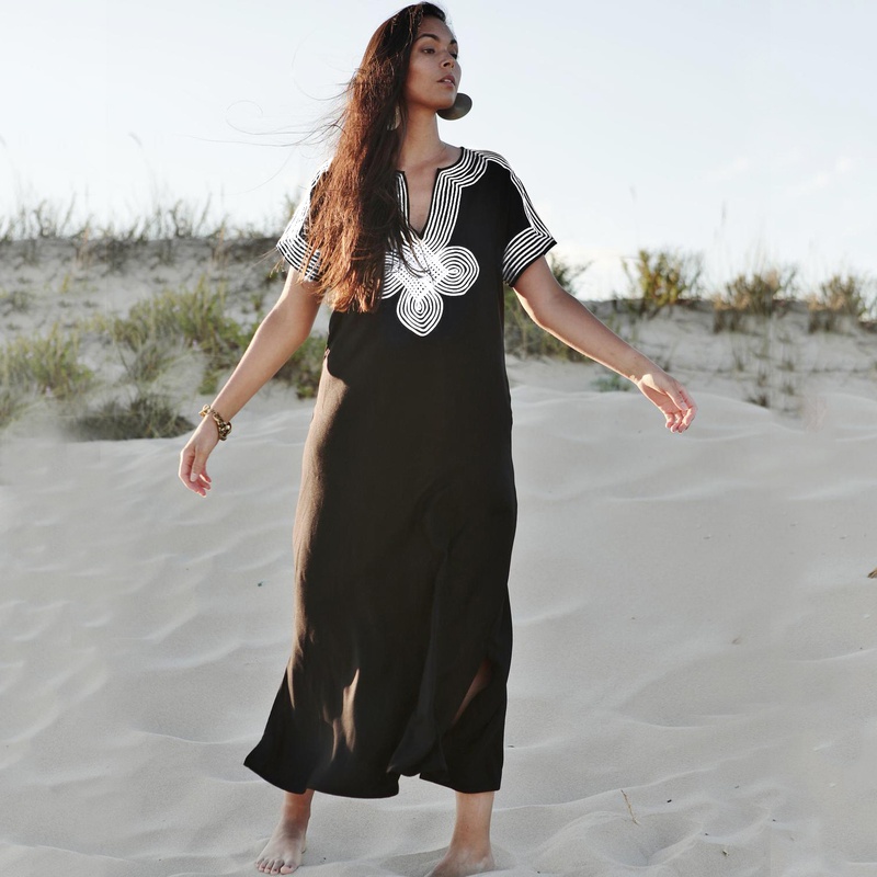 Nouveau coton corde broderie longue jupe plage protection solaire vtements maillot de bain blouse