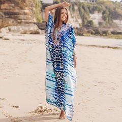 new blue leopard print loose rayon beach skirt holiday robe bikini blouse