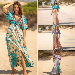 Mode zerknittertes lockeres einteiliges Kleid Strandmantel Bikini Badeanzug Strand Strickjacke