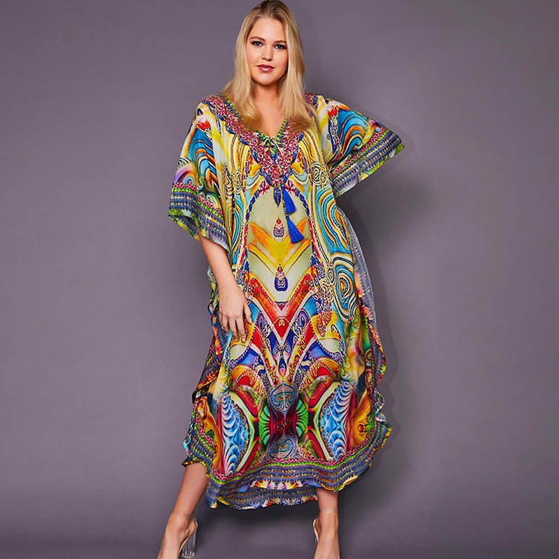 Europe and the United States colorful beach long skirt loose large size robe holiday skirt