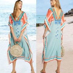 mousseline de soie à séchage rapideV-cou plage jupe ample grande taille vacances blouse robe