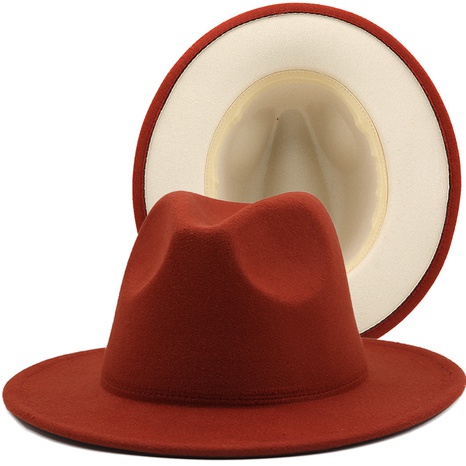 Jazz-Hut mit flacher Krempe aus doppelseitigem, farbblockierendem Filz mit Retro-Wolloberseite's discount tags