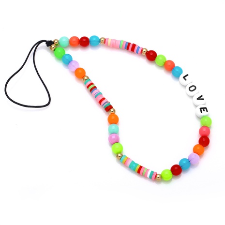 bohemian style rainbow soft pottery mobile phone chain colorful beads diy letter LOVE pendant  NHAS602196's discount tags