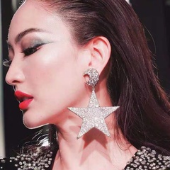 New European and American exaggerated flash diamond pentagram big earrings