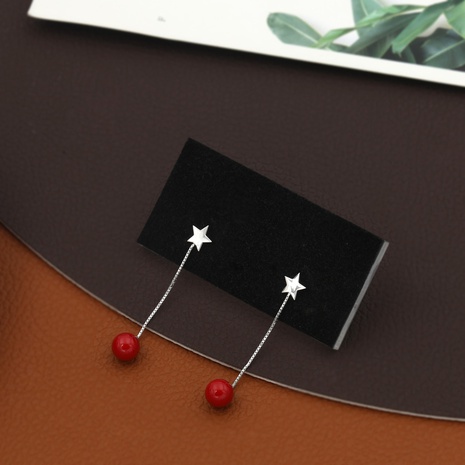 Korean style red pearl star long pendent copper earrings NHIK616765's discount tags