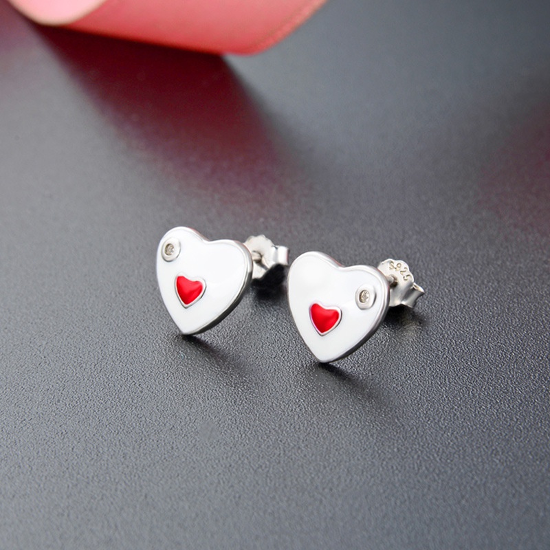 simple contrast color s925 silver zircon heartshaped oil drop accessories earrings