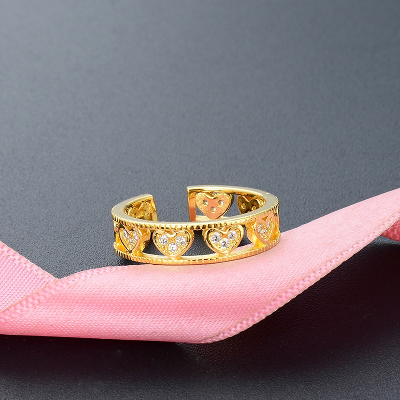 Korean style fashion S925 silver creative hollow heartshaped diamond open ring