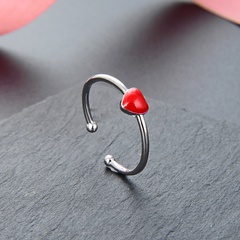 s925 silver Korean style simple oil drop oil heart opening adjustable ring