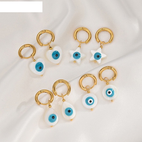 Pendientes simples de ojo creativo de estrella de cinco puntas a la moda pendientes de acero de titanio's discount tags