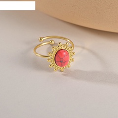 14k gold French oval red turquoise open ring light luxury titanium steel adjustable ring