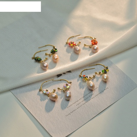 fashione plated 14k gold flower pearl earrings simple elegant stainless steel earrings  NHOUB608176's discount tags