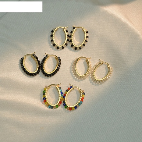 boucles d'oreilles en perles de cristal de mode boucles d'oreilles en acier inoxydable colorées rétro's discount tags