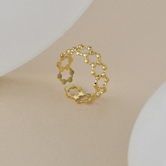 Splicing ball hexagon 14k gold open adjustable C-shaped titanium steel ring