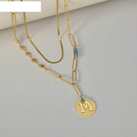 French fashion fingerprint letter M round card pendant double-layer necklace  NHOUB608201's discount tags