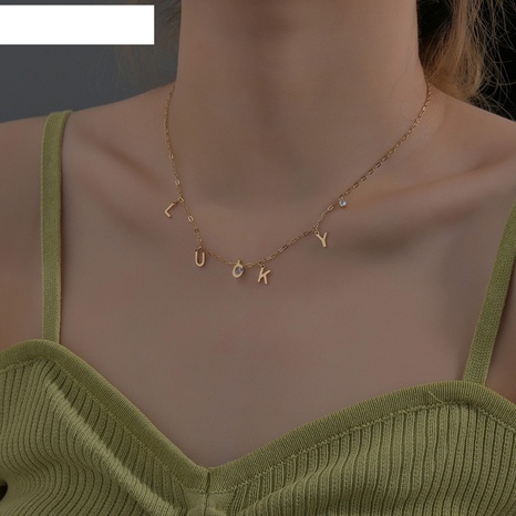 summer letter LUCKY collarbone necklace luxury titanium necklace  NHOUB608207's discount tags