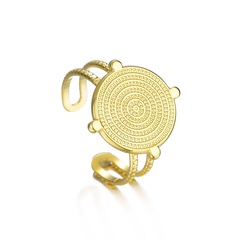 Anillo de círculo punteado de acero de titanio con ajuste de dedo índice para mujer de estilo francés de oro de 14 quilates