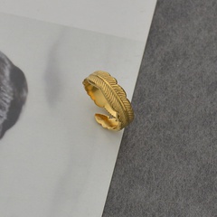 fashion open ring titanium steel feather shape adjustable index finger ring