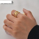 14K Gold French Simple Open Ring Titanium Steel Leaves Hollow Ringpicture8