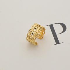 light luxury fashion French titanium steel golden hollow diamond adjustable ring