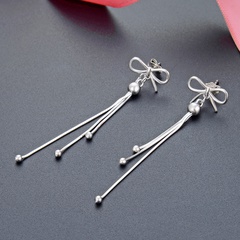 fashion geometric s925 silver bow long tassel earrings wholesale