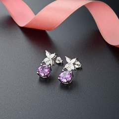 fashion zircon-studded s925 silver flower-shaped earrings