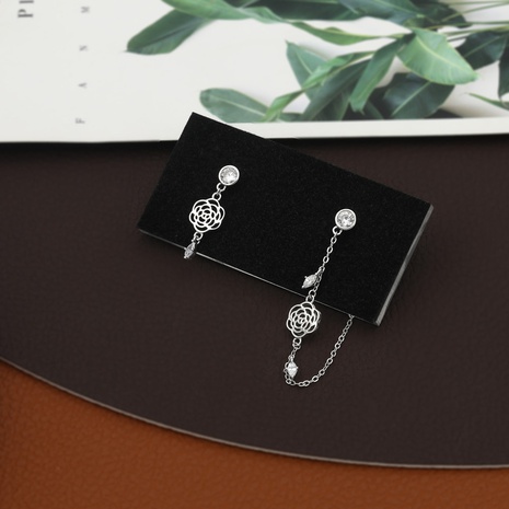 Simple Fashion Hollow Flower Asymmetrical Copper Long Earrings NHIK616760's discount tags