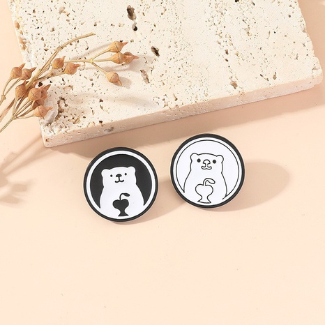 cute cartoon fashion simple polar bear black white brooch's discount tags