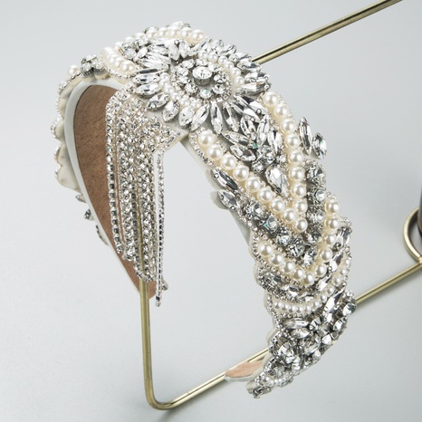 flequillo de borla de perla ancha retro con incrustaciones de diamantes de imitación nuevos accesorios de diadema para el cabello's discount tags