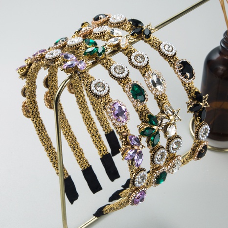 Diadema de abeja con diamantes de imitación y flores de perlas a la moda, diadema de pelo con borde fino's discount tags