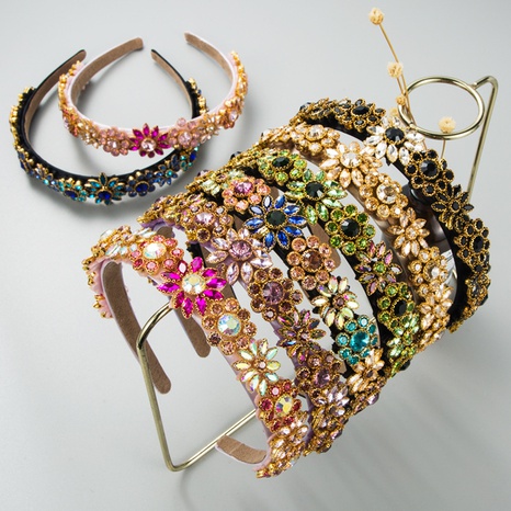 fashion baroque inlaid color rhinestone flower wholesale headband's discount tags