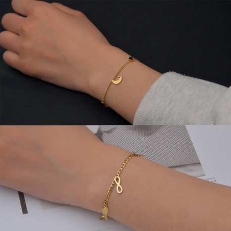 mode nouveau bracelet en acier titane plume lune multi-pendentif doré's discount tags