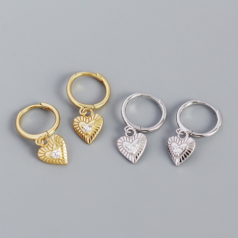 simple s925 silver metal retro heart-shaped hoop earrings wholesale's discount tags