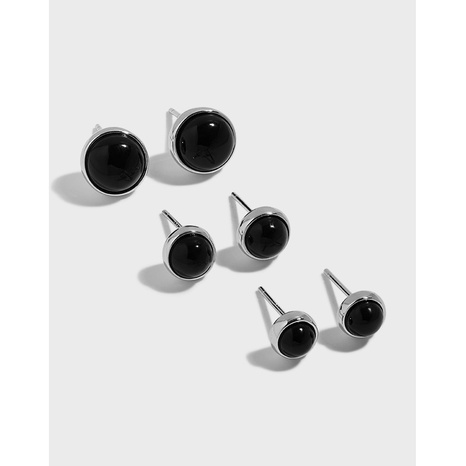 modische geometrische runde Mikro-Intarsien aus schwarzem Achat S925 Sterlingsilber-Ohrringe's discount tags