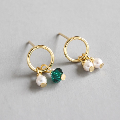fashion S925 sterling silver emerald crystal shell beads single earrings NHFH612319's discount tags