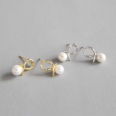 fashion S925 sterling silver simple knotted bead earrings