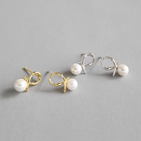 Boucles d'oreilles en perles nouées simples en argent sterling S925's discount tags