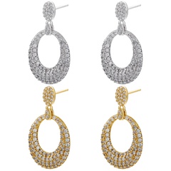 fashion micro-set zircon full diamond oval earrings geometric copper earrings