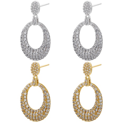 fashion micro-set zircon full diamond oval earrings geometric copper earrings NHZK612393's discount tags