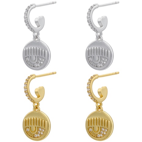 fashion micro-set round eye pendant heart ear buckle ear studs copper ear jewelry's discount tags