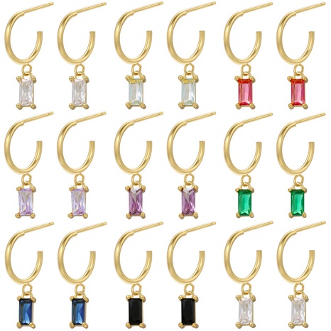 fashion color diamond rectangular earrings geometric zircon copper earrings NHZK612395's discount tags