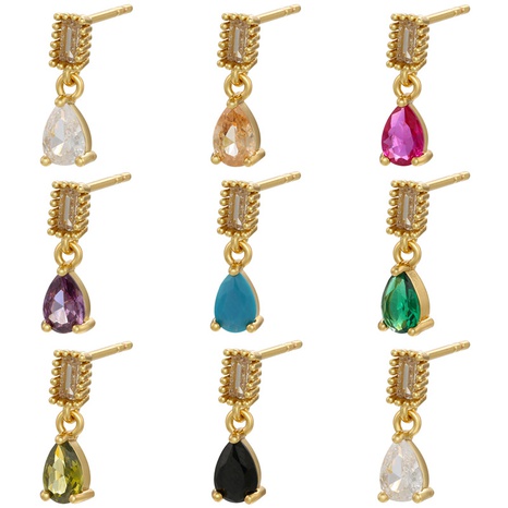 Mode Micro-Set Zirkon tropfenförmige hängende Ohrringe farbige Diamant-Kupfer-Ohrringe's discount tags