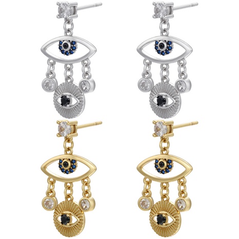 fashion micro-set zircon earrings Devil's eye pendant copper earrings  NHZK612397's discount tags