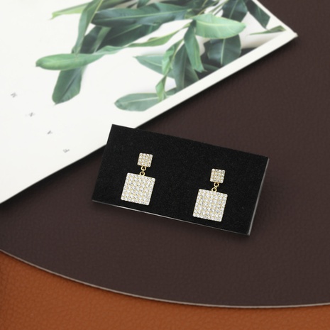 fashion geometric full diamond square copper earrings NHIK616756's discount tags