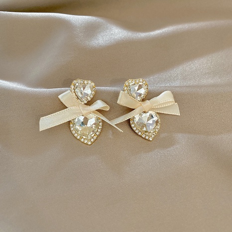 fashion full diamond heart-shaoed earrings retro earrings bows alloy ear drop's discount tags