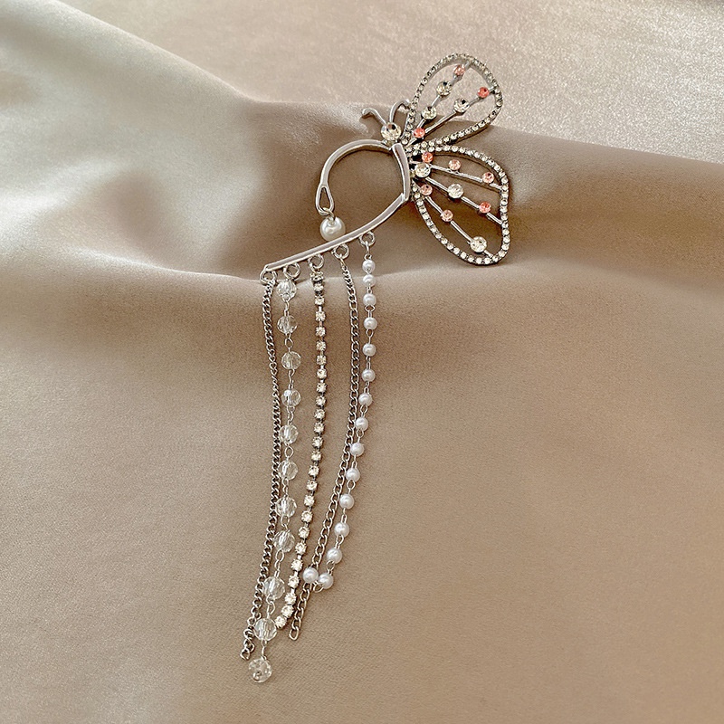 simple butterfly earrings long tassel earring full diamond pearl alloy ear hanging