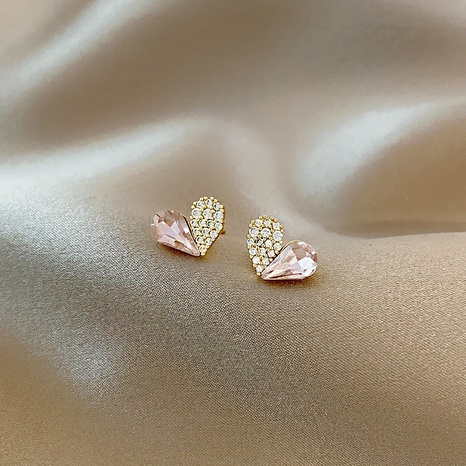 simple heart-shaped earrings inlaid zircon earrings copper earrings's discount tags