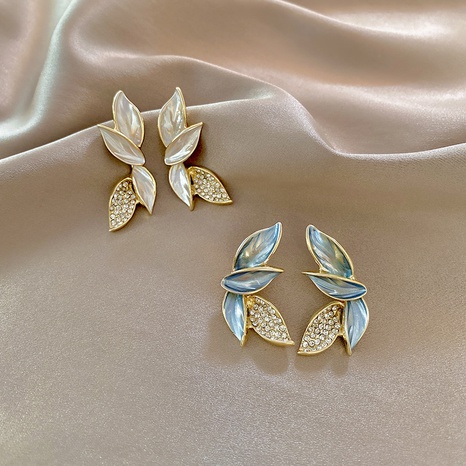 fashion leaf earrings full diamond drop oil earrings alloy earring NHGAN612412's discount tags