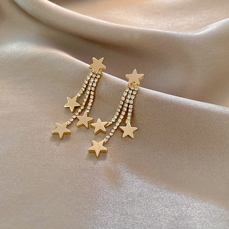 Pendientes simples de estrella con borla, pendientes de circón a la moda, joyería de oreja de cobre's discount tags