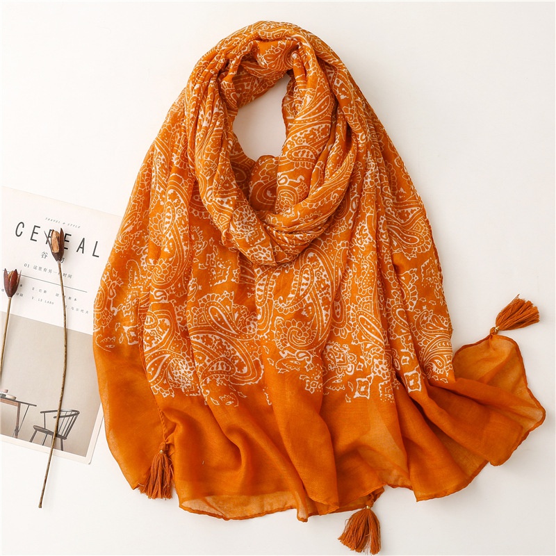 Simple fashion scarf ladies orange cashew flower tassel scarf shawl