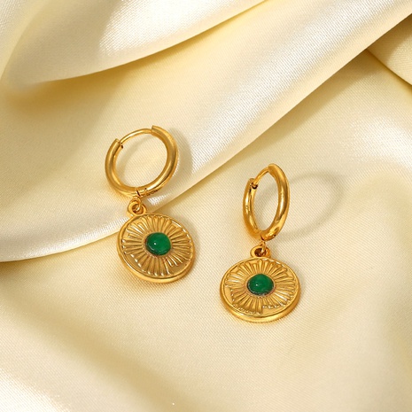Fashion Stainless Steel Earrings Green Semi-Precious Round Pendant Earrings  NHJIE612473's discount tags